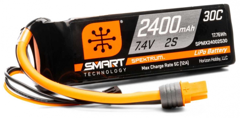 Spektrum SMART 2400mAh 2S 7.4V Smart G1 30C Lipo; IC3...