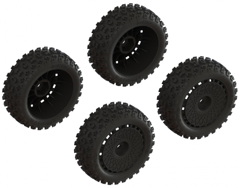 ARRMA DBoots 'Fortress' Reifenset – 4 Reifen Geklebt, Schwarz, Für Offroad-Modelle, Belüftet