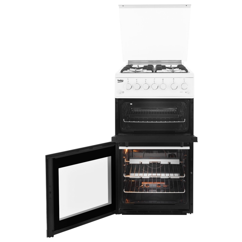 Appliance Electronics Beko EDG504W 50cm Gas Cooker with Glass lid
